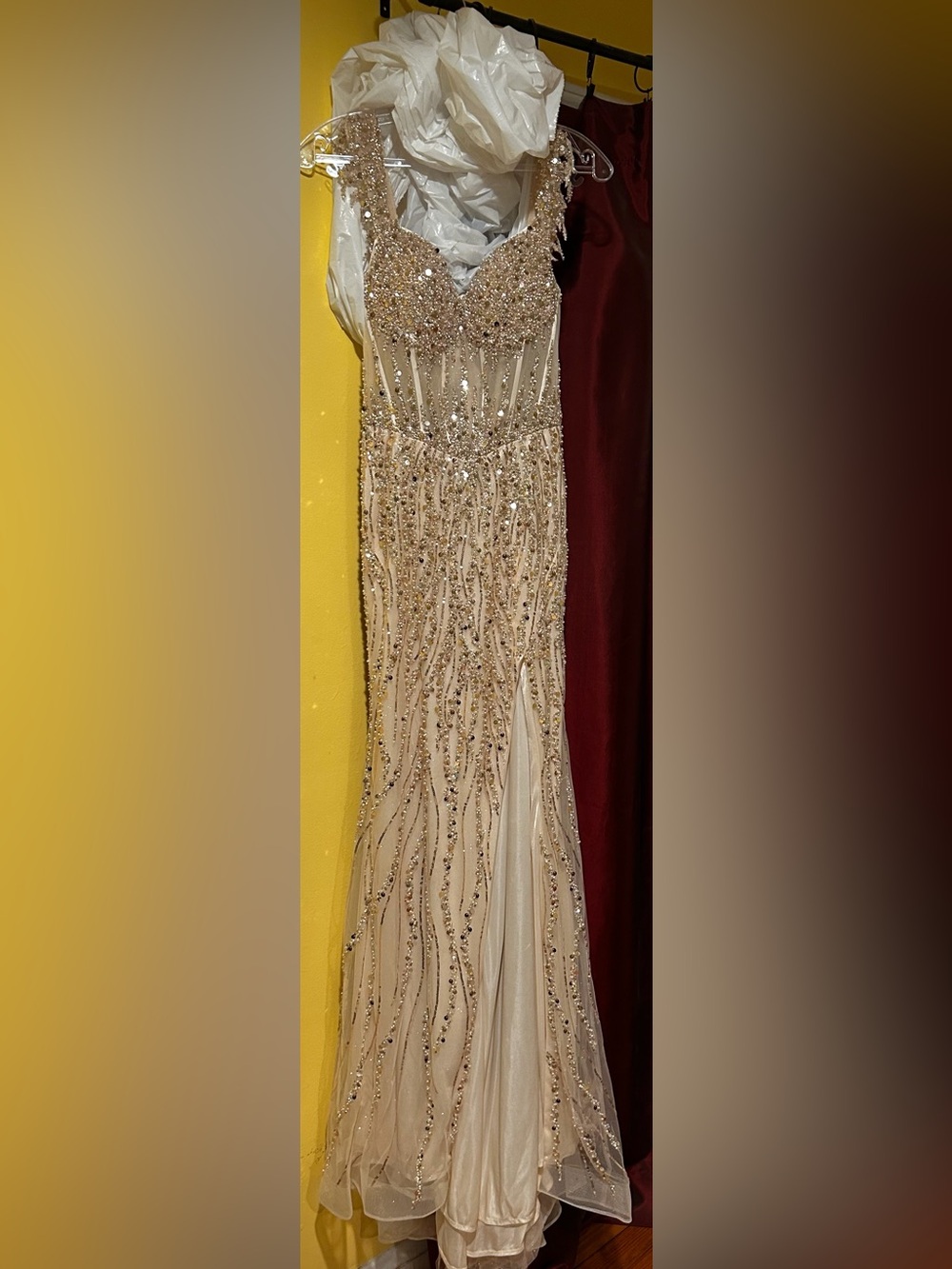 Embellished Champagne Evening Gown - Elegant Women's Dress